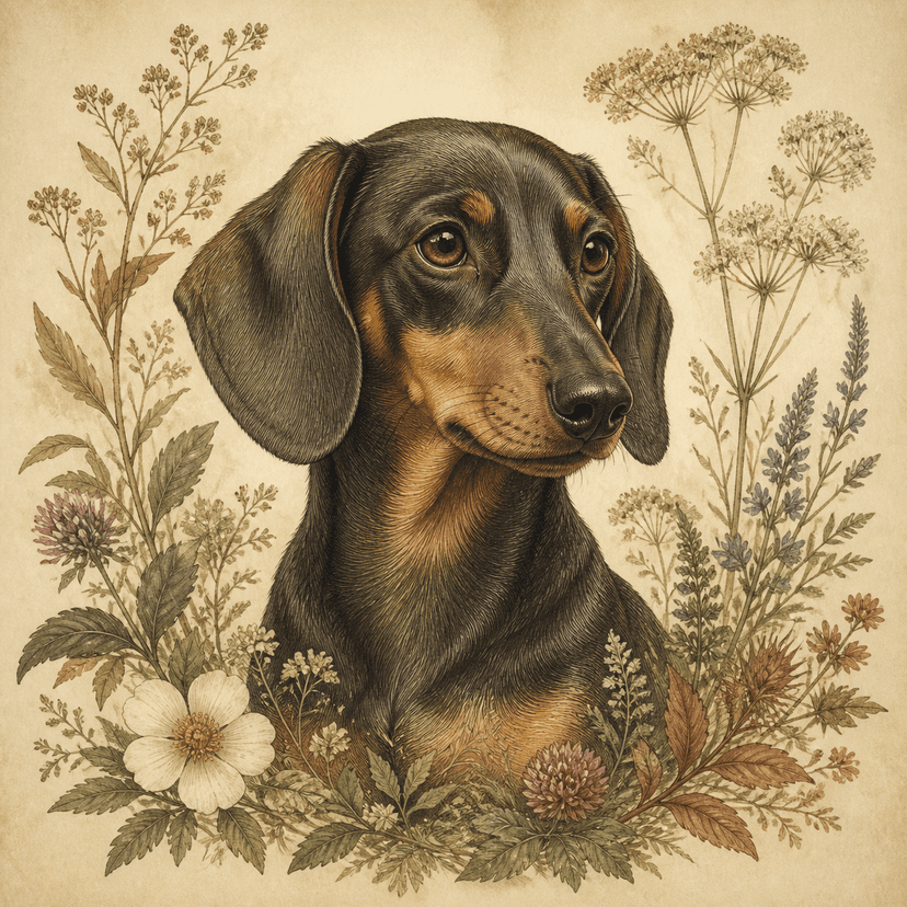 Dachshund in the Botanical style